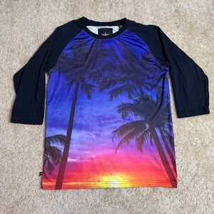 Maxi Millian Snoop 71 Shirt Mens M Black Purple Sunset Graphic 3/4 Sleeve